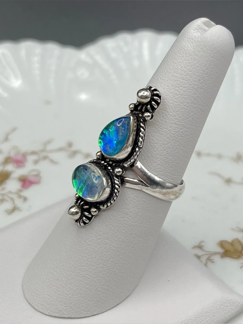 Vtg .925 SS Australian Triplet Fire Opal Handmade Ring size 7. 4.55 grams